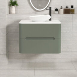 Royal Bathrooms Venice 700mm Sage Green Wall Mounted Bathroom Countertop Vanity Unit 2 Drawer With Nova Basin - thumbnail 1