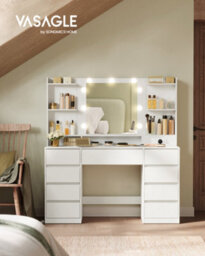 LEDREM Dressing Table With Led Mirror, Vanity Desk With Power Outlets, 9 Drawers, 9 Dimmable Bulbs, 3 Light Colours, Toolless Slide Rail - thumbnail 3