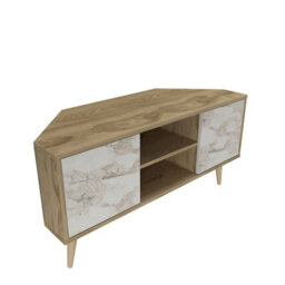 Decorotika Lesson Corner Tv Stand Tv Unit Tv Cabinet For Tvs Up To 55 Inch Oak & White Marble Effect - thumbnail 6