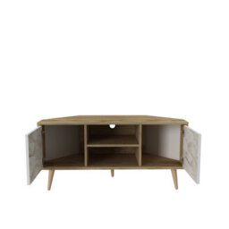 Decorotika Lesson Corner Tv Stand Tv Unit Tv Cabinet For Tvs Up To 55 Inch Oak & White Marble Effect - thumbnail 5