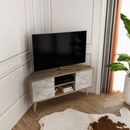 Decorotika Lesson Corner Tv Stand Tv Unit Tv Cabinet For Tvs Up To 55 Inch Oak & White Marble Effect - thumbnail 2