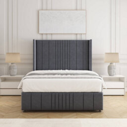 Bsspoke Elise Divan Bed Set Steel Plush Velvet 54Inch Wingedback Headboard & Footboard & Mattress No Drawers In All Sizes - thumbnail 1