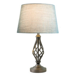 Lighting Supermarket Queenswood Traditional Barley Twist Table Lamp With Blue Gold Drum Shade - Pewter - thumbnail 2