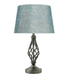 Lighting Supermarket Queenswood Traditional Barley Twist Table Lamp With Blue Gold Drum Shade - Pewter - thumbnail 1