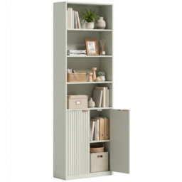 6 Tier Tall Bookcase With Adjustable Shelf Cabinet, Light Green - thumbnail 1