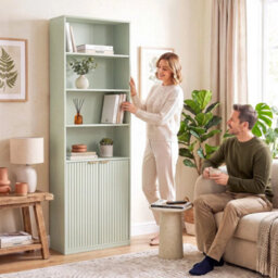 6 Tier Tall Bookcase With Adjustable Shelf Cabinet, Light Green - thumbnail 4