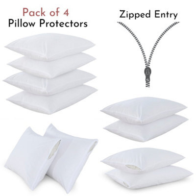 ARLinens Pillow Protectors 100% Cotton Pack Of 4 Washable Anti-Allergic Zipped Entry White Pillowcases 74Cmx48Cm. - image 1