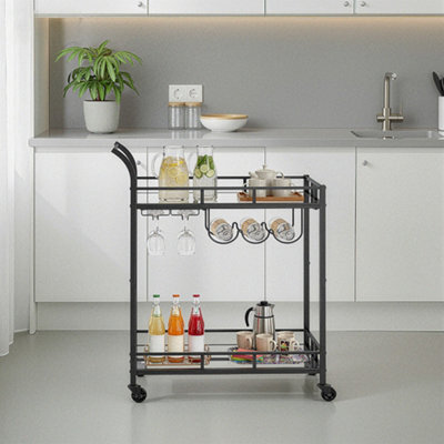 Vasagle Bar Cart, Home Bar Serving Cart, Wine Cart With 2 Mirrored Shelves, Wine Holders, Glass Holders, Black - image 1