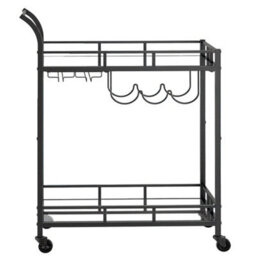 LEDREM Bar Cart, Home Bar Serving Cart, Wine Cart With 2 Mirrored Shelves, Wine Holders, Glass Holders, Black - thumbnail 2