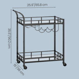 LEDREM Bar Cart, Home Bar Serving Cart, Wine Cart With 2 Mirrored Shelves, Wine Holders, Glass Holders, Black - thumbnail 4