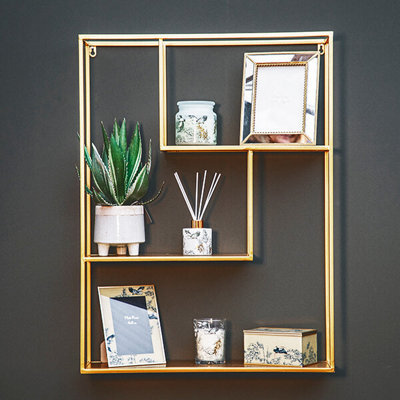 Madison & Mayfair Large Gold Wall Shelf Unit With Three Staggered Tiers