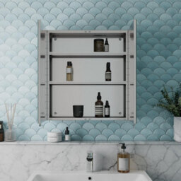 Affine Double Door Bathroom Mirror Cabinet Cupboard Stainless Steel Wall Mounted 600mm - thumbnail 3