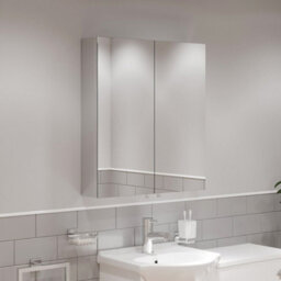 Affine Double Door Bathroom Mirror Cabinet Cupboard Stainless Steel Wall Mounted 600mm - thumbnail 2