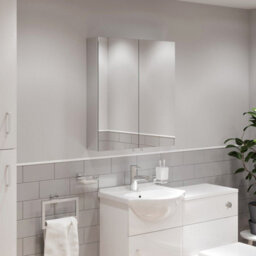 Affine Double Door Bathroom Mirror Cabinet Cupboard Stainless Steel Wall Mounted 600mm - thumbnail 4