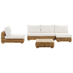 Beliani Garden Lounge Set With Table 4 Seater Varallo Left Hand Modular Rattan Natural - thumbnail 1