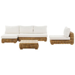 Beliani Garden Lounge Set With Table 4 Seater Varallo Left Hand Modular Rattan Natural - thumbnail 5