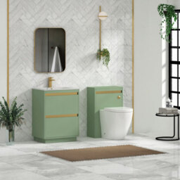 Royal Bathrooms Orion 600mm Mint Sage 2 Drawer Floor Standing Vanity Unit With Carrara White Basin & Brushed Brass Accent Trim - thumbnail 3