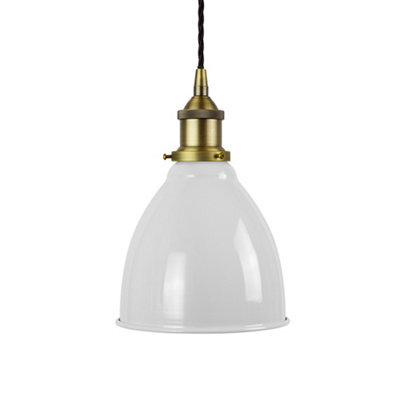 SE Home Pale Grey Classic Small Pantry Metal Painted Dome Pendant Light With Matt Antique Brass Lamp Holder And Black Twisted Cable