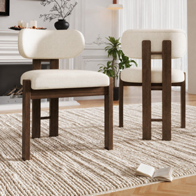 Bouclé Dining Chairs With Solid Wood Legs, Walnut Wood Colour, Set Of 2 - image 1