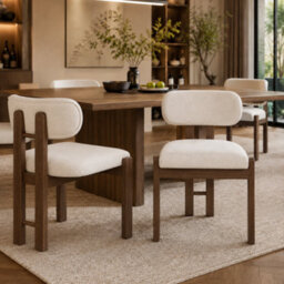 Bouclé Dining Chairs With Solid Wood Legs, Walnut Wood Colour, Set Of 2 - thumbnail 6