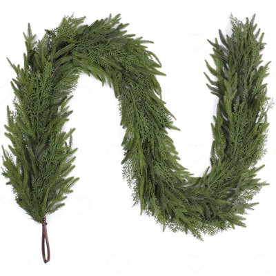 Amorly 2.2M Real Touch Christmas Pine Garland, Artificial Norfolk Pine Greenery, Realistic Cedar Garland For Home Xmas Festive Decoration - image 1