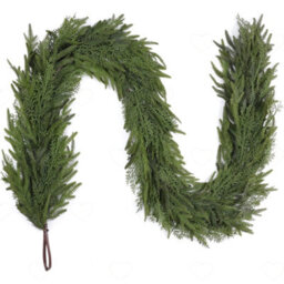 Amorly 2.2M Real Touch Christmas Pine Garland, Artificial Norfolk Pine Greenery, Realistic Cedar Garland For Home Xmas Festive Decoration - thumbnail 1