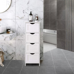 Xample Bathroom Storage Cabinet 4 Drawer Free-Standing Cupboard Slim Organizer For Towels & Toiletries Modern White Design