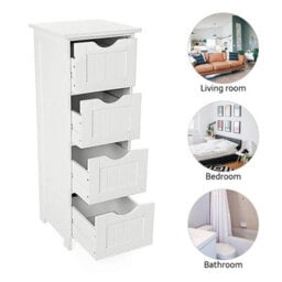 Xample Bathroom Storage Cabinet 4 Drawer Free-Standing Cupboard Slim Organizer For Towels & Toiletries Modern White Design - thumbnail 2