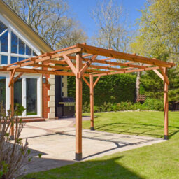 BPS Access Solutions Bps Deluxe Wooden Pergola - 3X3M - Garden Gazebo - Premium Slow Grown Spruce - 80mm Thick Posts - 2031mm Height