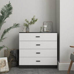 Urbnliving Height 73Cm 4 Drawer Wooden Bedroom Chest Cabinet Modern Black Carcass And White Drawers Wide Storage Cupboard Closet - thumbnail 2