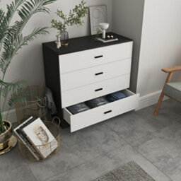 Urbnliving Height 73Cm 4 Drawer Wooden Bedroom Chest Cabinet Modern Black Carcass And White Drawers Wide Storage Cupboard Closet - thumbnail 3