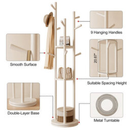 Yqjjgl Elegant Solid Wood Coat Rack With 3 Shelves And Hooks For Home White Clothes Rack Clothes Rail - thumbnail 6