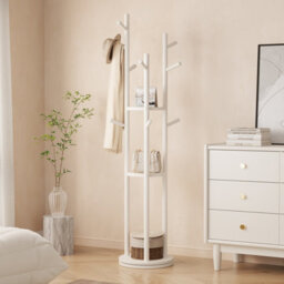 Yqjjgl Elegant Solid Wood Coat Rack With 3 Shelves And Hooks For Home White Clothes Rack Clothes Rail - thumbnail 7