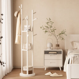 Yqjjgl Elegant Solid Wood Coat Rack With 3 Shelves And Hooks For Home White Clothes Rack Clothes Rail - thumbnail 2