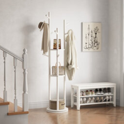Yqjjgl Elegant Solid Wood Coat Rack With 3 Shelves And Hooks For Home White Clothes Rack Clothes Rail - thumbnail 3