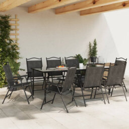 Berkfield Folding Garden Chairs 8 Pcs Melange Grey Steel And Textilene - thumbnail 4
