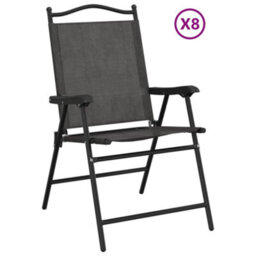 Berkfield Folding Garden Chairs 8 Pcs Melange Grey Steel And Textilene - thumbnail 2