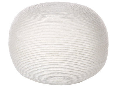 Wyld And Coco White Handwoven Wool Pouf 50Cm Round Boho Ottoman - image 1