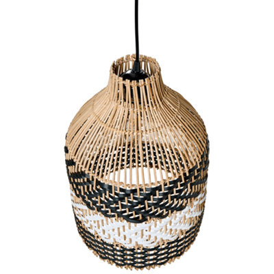 Wyld And Coco Handmade Black-And-White Rattan Pendant Lamp - Iron Frame, Boho Lighting, 29Cm Diameter X 155Cm Drop - image 1