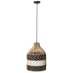 Wyld And Coco Handmade Black-And-White Rattan Pendant Lamp - Iron Frame, Boho Lighting, 29Cm Diameter X 155Cm Drop - thumbnail 5