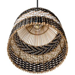 Wyld And Coco Handmade Black-And-White Rattan Pendant Lamp - Iron Frame, Boho Lighting, 29Cm Diameter X 155Cm Drop - thumbnail 6