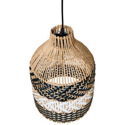 Wyld And Coco Handmade Black-And-White Rattan Pendant Lamp - Iron Frame, Boho Lighting, 29Cm Diameter X 155Cm Drop - thumbnail 1