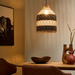 Wyld And Coco Handmade Black-And-White Rattan Pendant Lamp - Iron Frame, Boho Lighting, 29Cm Diameter X 155Cm Drop - thumbnail 2