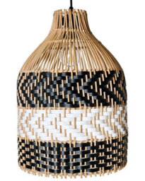 Wyld And Coco Handmade Black-And-White Rattan Pendant Lamp - Iron Frame, Boho Lighting, 29Cm Diameter X 155Cm Drop - thumbnail 3