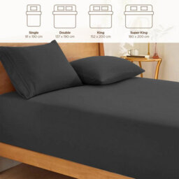 Ameha Plain Dyed Charcoal Fitted Sheet 30Cm Extra Deep Pocket Soft Touch Easy Care Durable Bed Fitted Sheets Single, 91X190 Cm - thumbnail 5