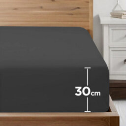 Ameha Plain Dyed Charcoal Fitted Sheet 30Cm Extra Deep Pocket Soft Touch Easy Care Durable Bed Fitted Sheets Single, 91X190 Cm - thumbnail 3