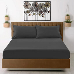 Ameha Plain Dyed Charcoal Fitted Sheet 30Cm Extra Deep Pocket Soft Touch Easy Care Durable Bed Fitted Sheets Single, 91X190 Cm - thumbnail 2
