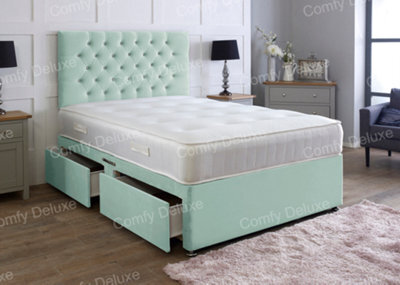 Comfy Deluxe Duck Egg  Plush 4Ft6 Double Divan Bed With Mattress And Headboard No Drawers