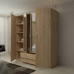 M N Furniture Ltd Wardrobe With Led Light Modern 4 Door Hinged Wardrobe Mirror And Drawers - Bedroom Cabinet (Oak,171Cm) - thumbnail 3
