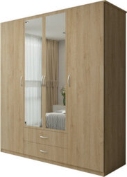 M N Furniture Ltd Wardrobe With Led Light Modern 4 Door Hinged Wardrobe Mirror And Drawers - Bedroom Cabinet (Oak,171Cm) - thumbnail 2
